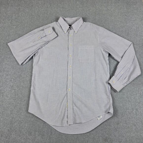 Lands' End Mens 16x35 Reg Blue White Stripe Button Up Long Sleeve Dress Shirt - Picture 4 of 10